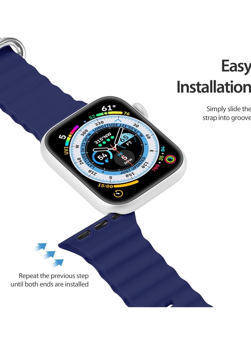 Dux Ducis OceanWave Series Silicone Rubber and Stainless Steel Watch Strap for Apple Watch 42mm/44mm/45mm, Blue