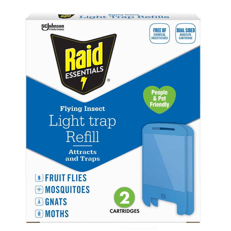 Raid Essentials Flying Insect Light Trap Refills, 2 Light Trap Refill Cartridges, Featuring Light Powered Attraction - Image 1