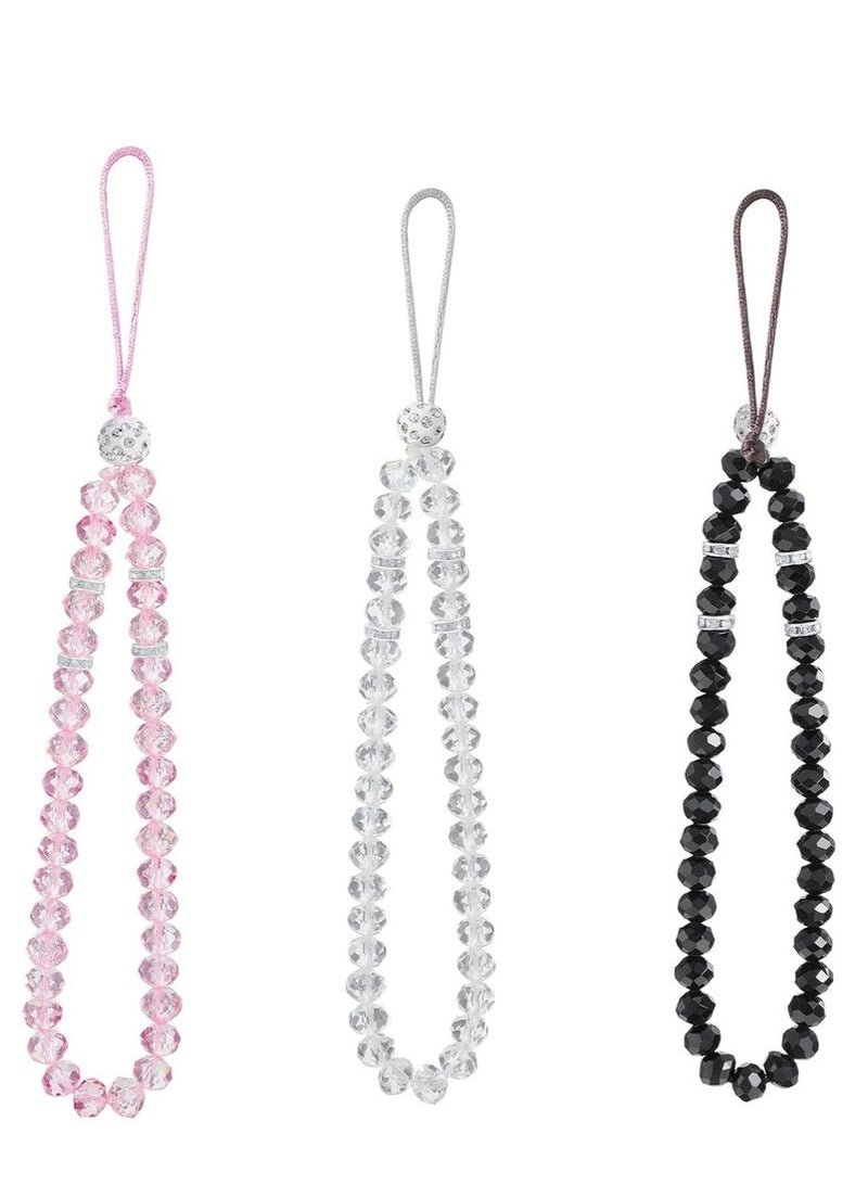 GIFT 3 Pcs Phone Lanyard Strap Phone Charm Crystal Beads Key Chain Strap  - Image 1