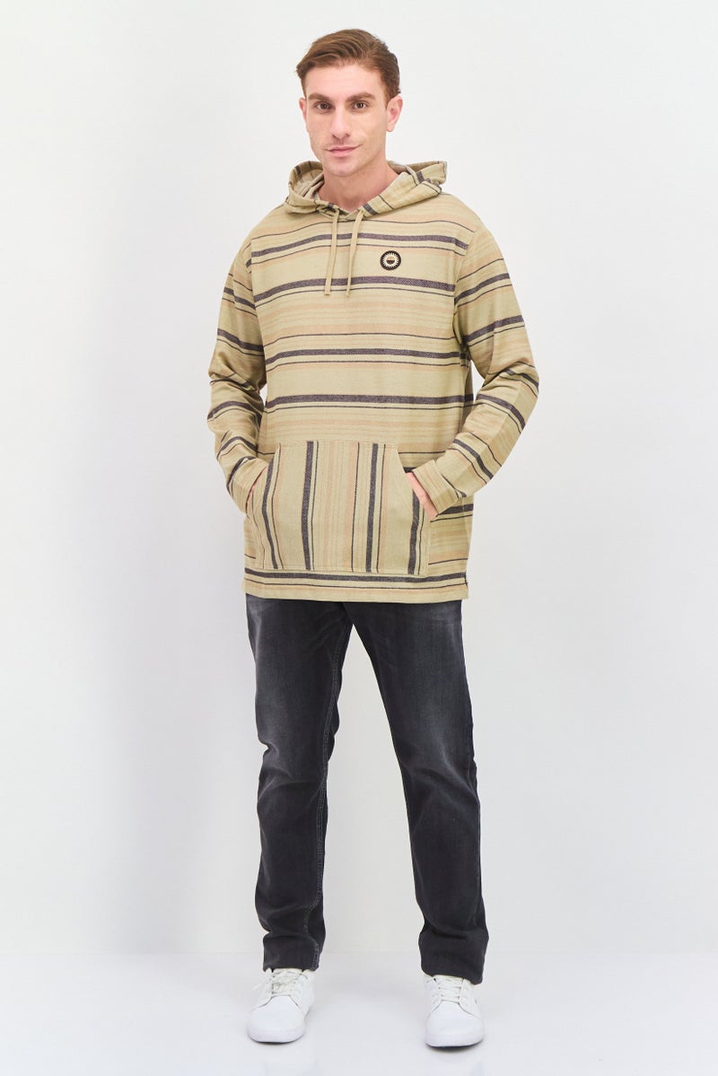 Hurley Men Hooded Long Sleeve Brand Logo Sweatshirt, Khaki Combo  - Image 3