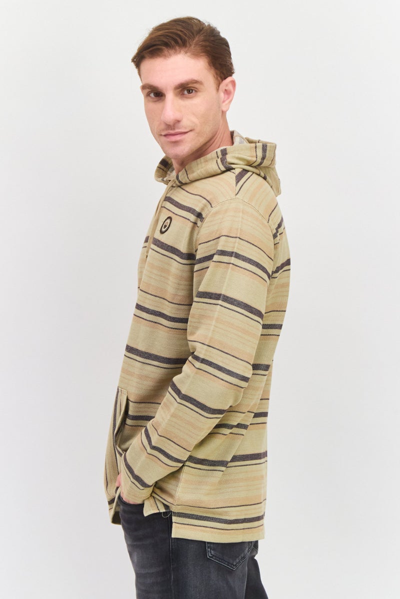 Hurley Men Hooded Long Sleeve Brand Logo Sweatshirt, Khaki Combo  - Image 4