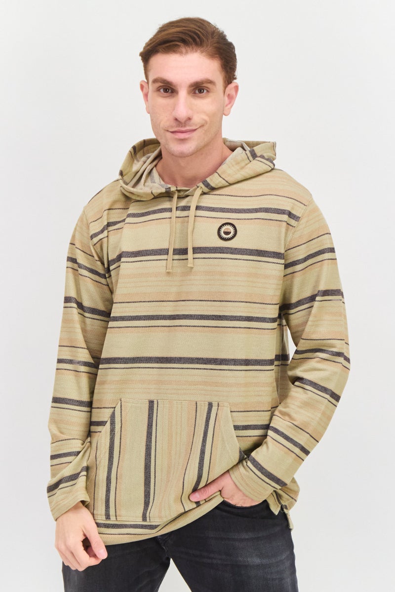 Hurley Men Hooded Long Sleeve Brand Logo Sweatshirt, Khaki Combo  - Image 1