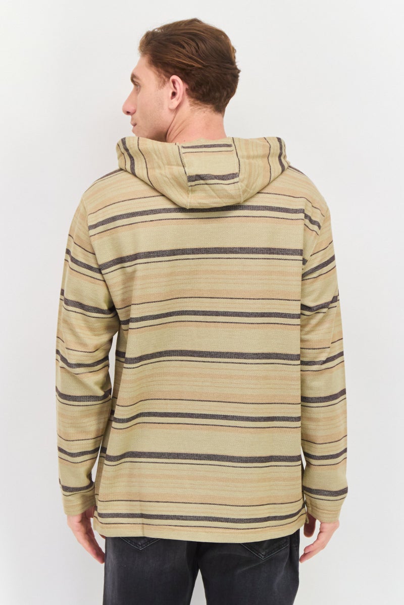 Hurley Men Hooded Long Sleeve Brand Logo Sweatshirt, Khaki Combo  - Image 2