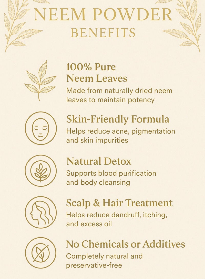 زهر مسحوق أوراق النيم من الزهر - نقي ١٠٠٪، مُصنّف يدويًا وعضوي | طارد طبيعي للحشرات، سماد ومعطر جو - Image 3