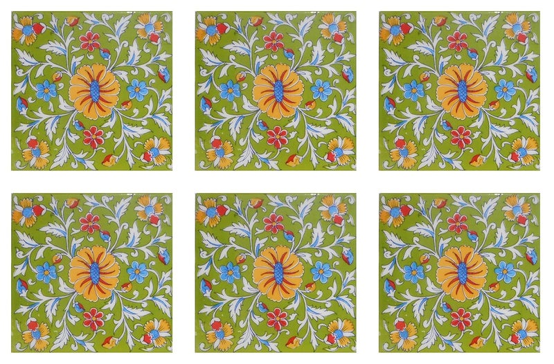Shiv Kripa Blue Pottery SHIVKRIPA Blue Art Pottery Ceramic Decorative Handmade Tiles 6Piece SKT36  - Image 1