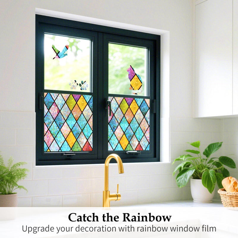 WPCTEV 3D Window Film No Glue Privacy for Glass Sticker Static Cling Heat Control Anti UV Non-Adhesive Decorative Rhombus 17.5 Inch x 6.5 Feet - Image 3