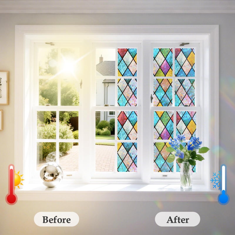WPCTEV 3D Window Film No Glue Privacy for Glass Sticker Static Cling Heat Control Anti UV Non-Adhesive Decorative Rhombus 17.5 Inch x 6.5 Feet - Image 4