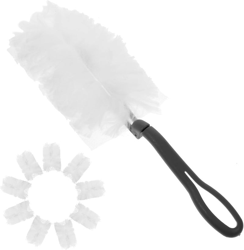 Home Dusting Brush with 10 Replacement Heads, Disposable Non-Woven Fabric and Plastic Hand Duster, Electrostatic Absorption for Car and Office Cleaning, Gray Handle Set - Image 1