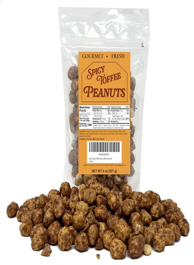 crait Spicy Toffee Peanuts, Cayenne Coated Butter Toffee Peanuts, Sweet and Spicy Snack Resealable 8 Ounce - Image 1