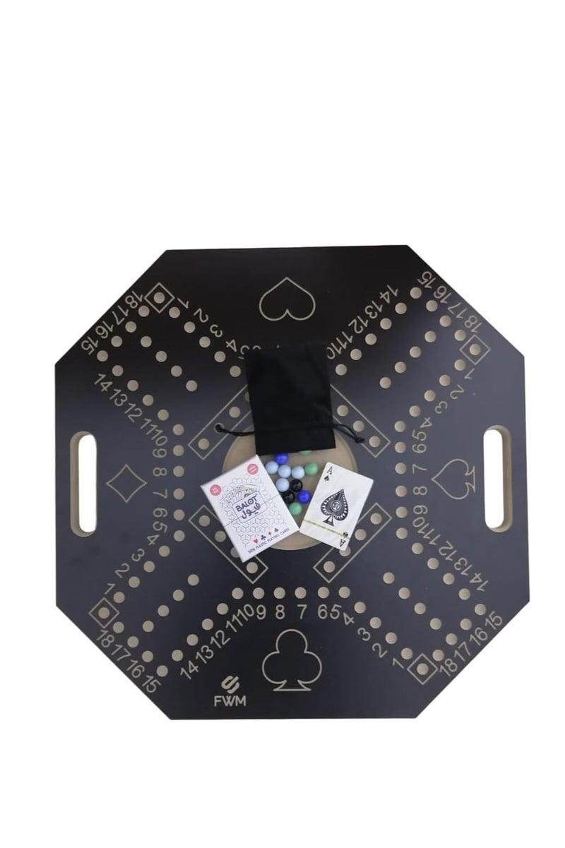 FWM Jackaroo Black Board Foldable for 4 Players for Strategic Planning Game  With 2 types play card ordinary Nap Card+Good Quality plastic play card fine wood 57*57*2cm+16 marbles - Image 1
