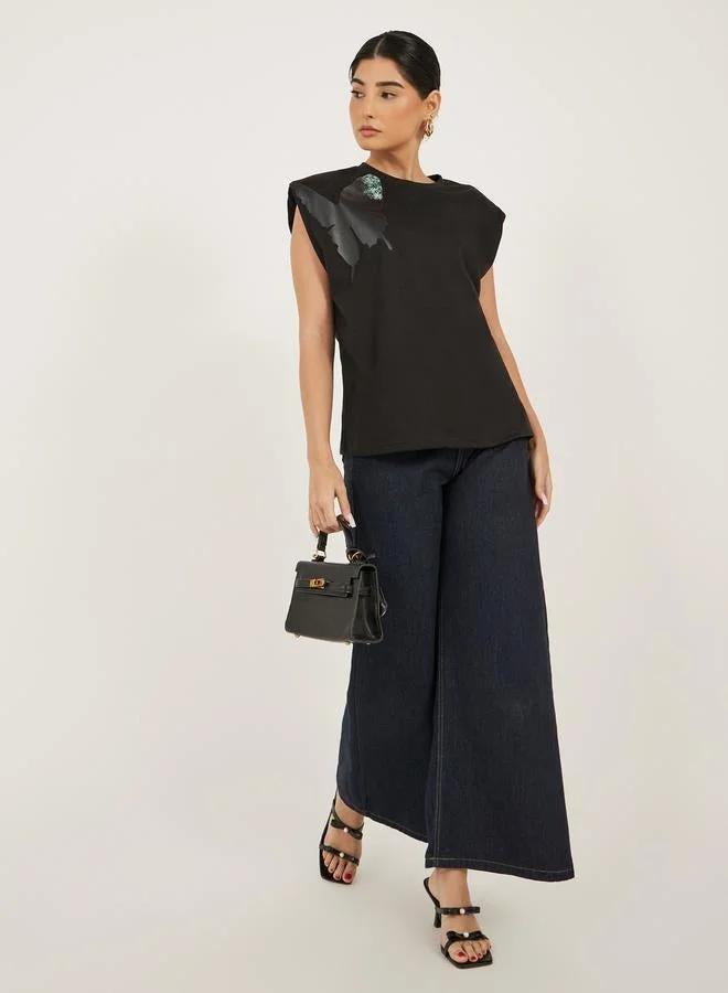 Styli Styli Graphic Print Padded Shoulder Sleeveless T-Shirt