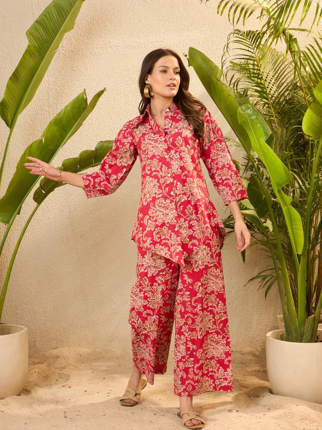 Take Two Floral Printed Pure Cotton Tunic and Trousers Co-Ords By Imana