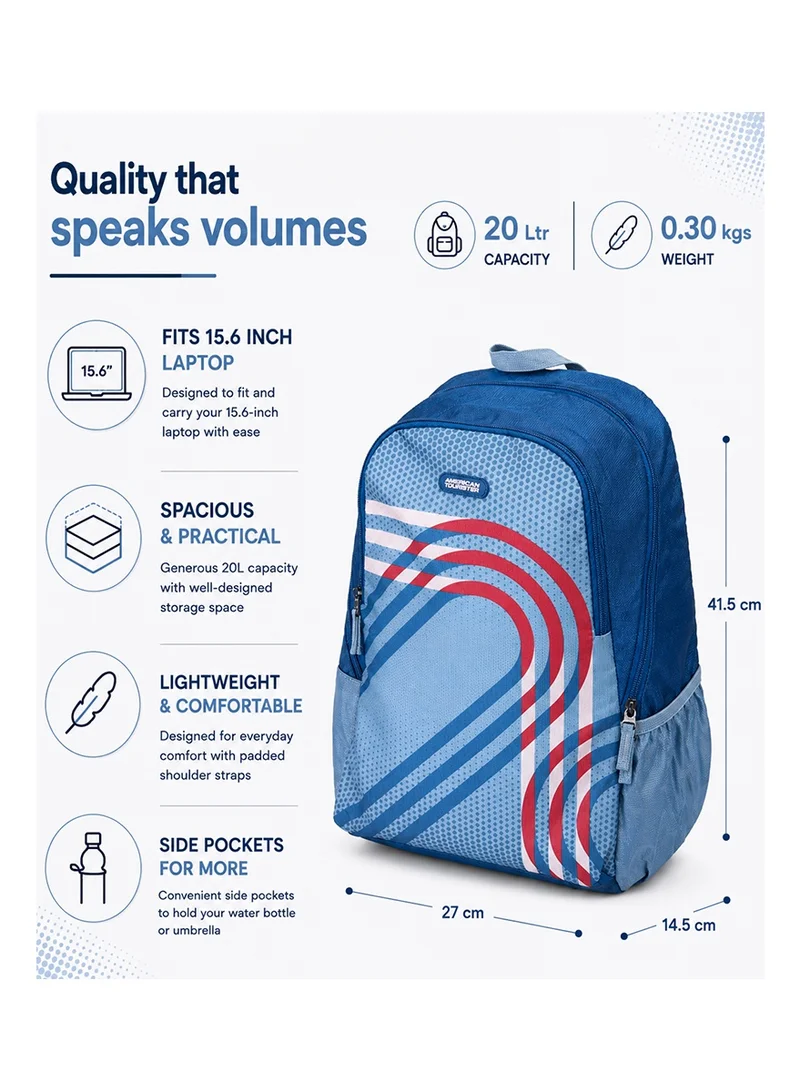 American Tourister Blue Aleo Backpack Polyester 20L Capacity, 15.6" Laptop Compartment, Teal|Front Zipper Pocket|Spacious Interior|Lightweight & Durable|Adjustable Shoulder Strap - 1 Year Global Warranty  | Best Price UAE