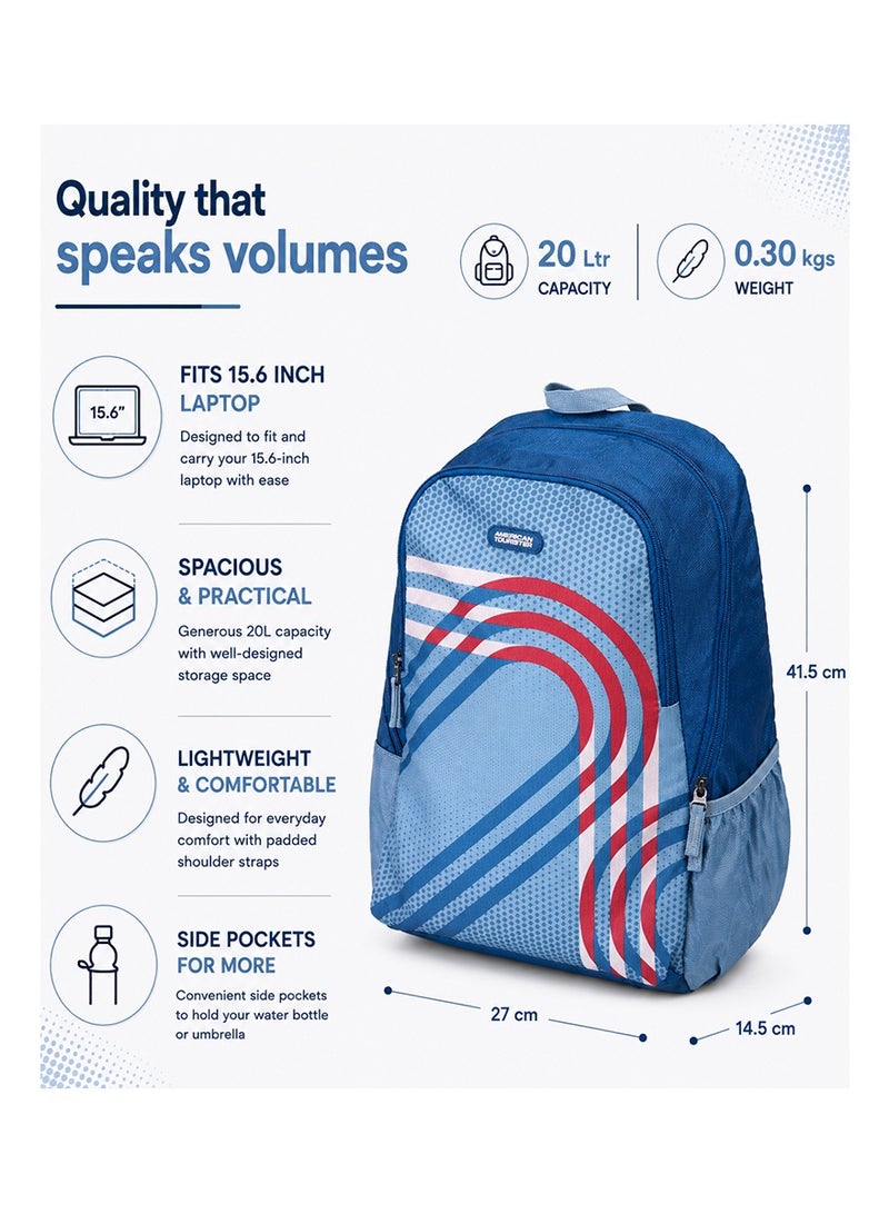 AMERICAN TOURISTER Aleo Backpack Polyester 20L Capacity, 15.6" Laptop Compartment, Teal|Front Zipper Pocket|Spacious Interior|Lightweight & Durable|Adjustable Shoulder Strap - 1 Year Global Warranty - Image 3