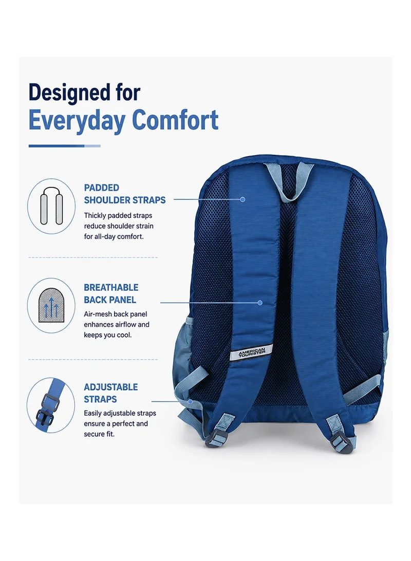 American Tourister Blue Aleo Backpack Polyester 20L Capacity, 15.6" Laptop Compartment, Teal|Front Zipper Pocket|Spacious Interior|Lightweight & Durable|Adjustable Shoulder Strap - 1 Year Global Warranty  | Best Price UAE