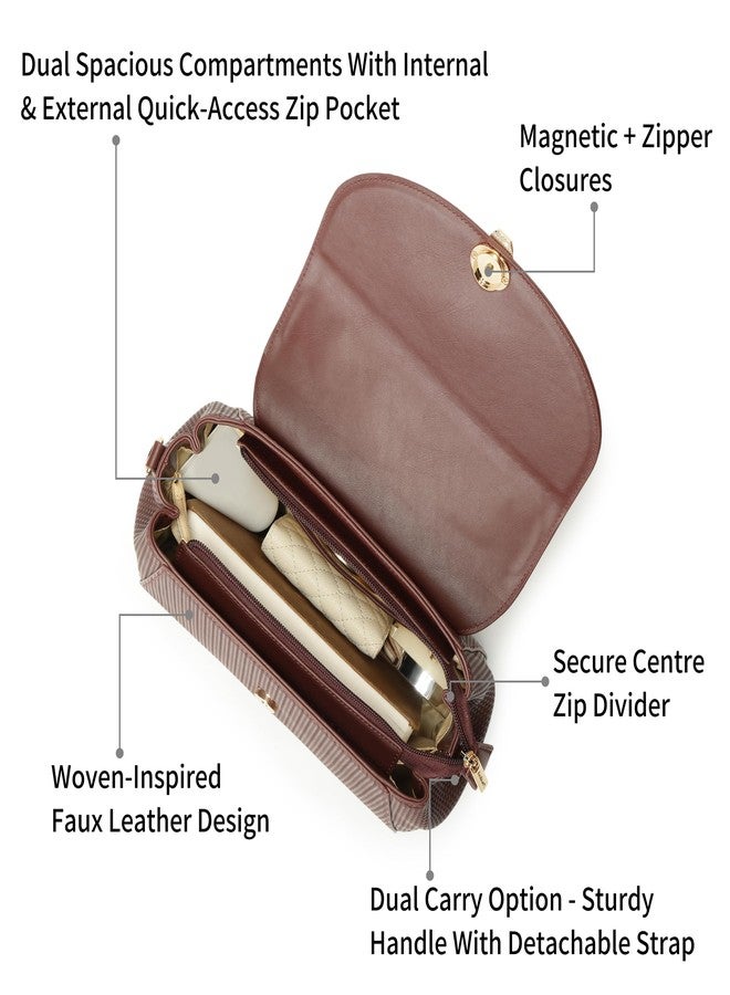 Fastrack Twine Charm Satchel | Faux-Leather Women’s Satchel | Dual Compartments with Centre Zip Pocket, External Quick-Access Zipper, Gold-Accent Flap & Adjustable Strap - Image 3