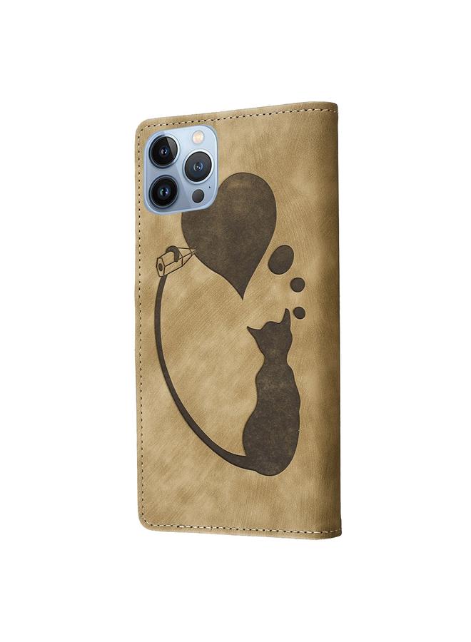 زبون جراب هاتف iPhone 13 Pro من الجلد المنقوش على شكل قلب وقط - Image 4
