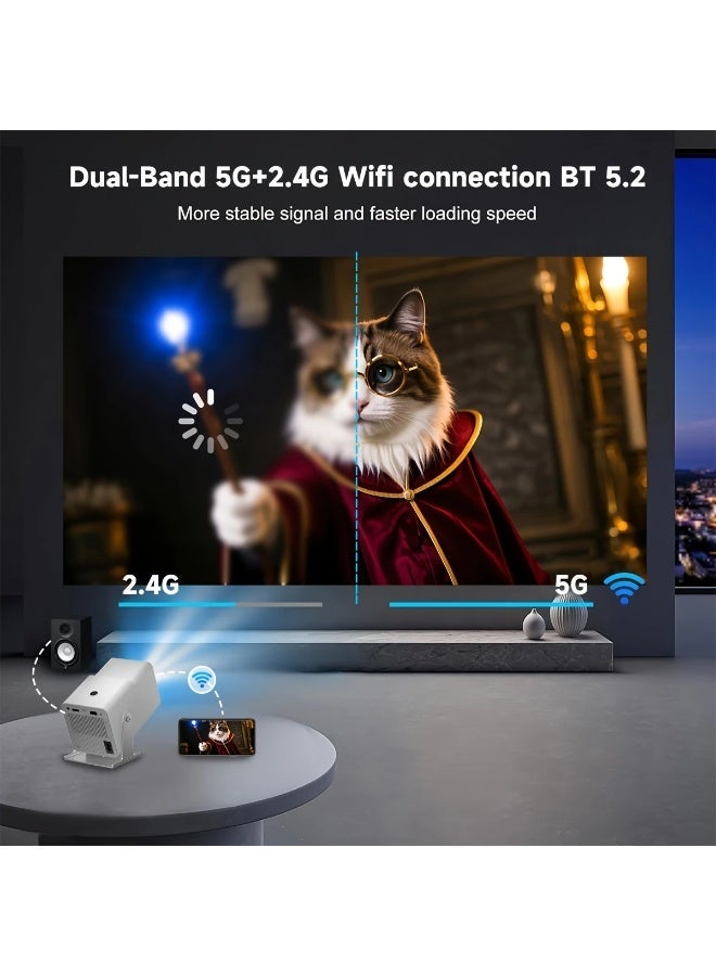 Smartbarry Mini Smart Projector with WiFi and Bluetooth – 4K Portable Projector, 180° Rotatable Adjustment, Android 11, Automatic Keystone Correction, Home Video Projector, Compact Design, Perfect for Movies, Gaming, and Presentations – White - Image 4