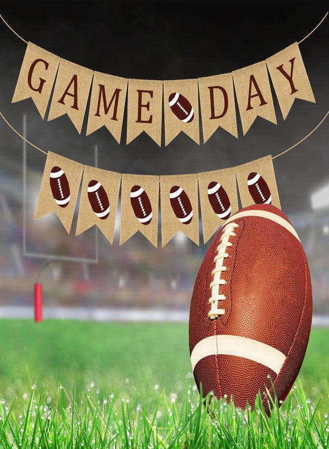 Doumeny 2Pcs Football Game Day Burlap Banner American Football Bunting Garland Sports Theme Party Banner Rustic Superbowl Bunting Banner for Birthday Baby Shower Sports Club Party Decoration - Image 5