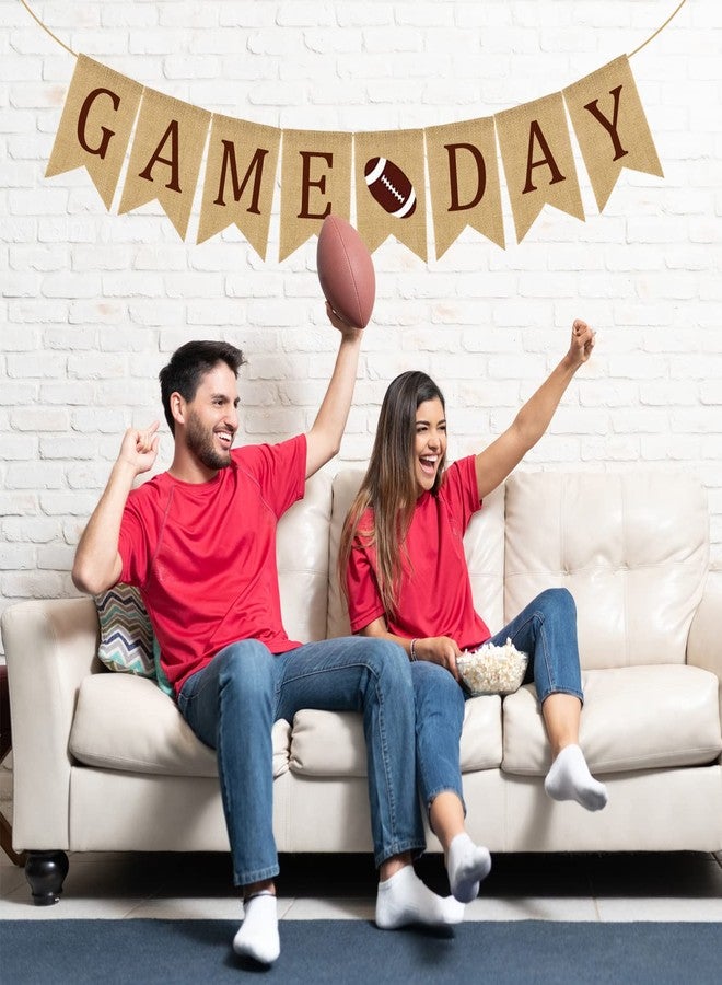 Doumeny 2Pcs Football Game Day Burlap Banner American Football Bunting Garland Sports Theme Party Banner Rustic Superbowl Bunting Banner for Birthday Baby Shower Sports Club Party Decoration - Image 4