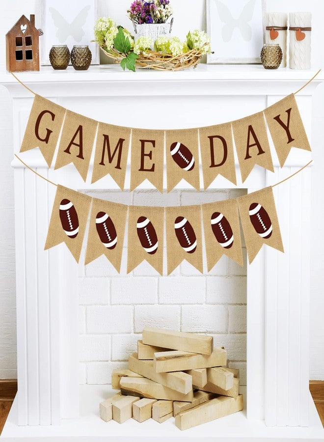 Doumeny 2Pcs Football Game Day Burlap Banner American Football Bunting Garland Sports Theme Party Banner Rustic Superbowl Bunting Banner for Birthday Baby Shower Sports Club Party Decoration - Image 1