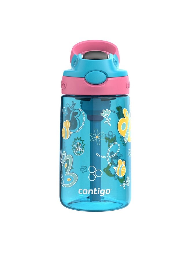 Contigo زجاجة ماء مع قشة أوتوماتيكية للأطفال من كونتيغو سعة 14 أونصة - توت أزرق/أزاليا - Image 1