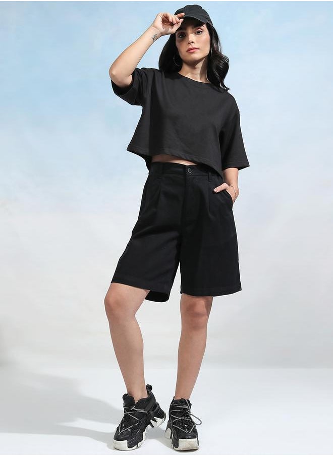 Tokyo Talkies Solid High Rise Chino Shorts by Styli  - Image 2