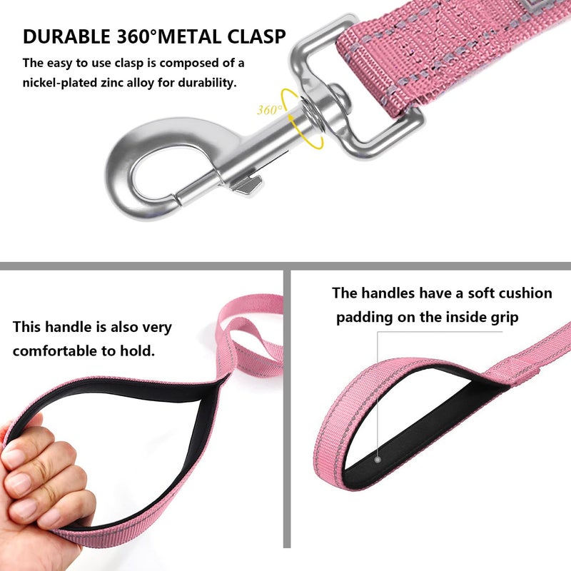 PenSeepet Dog Leash 6 FT Padded Handle Nylon Reflective Dogs Leashes for Medium Dogs Pink - Image 4