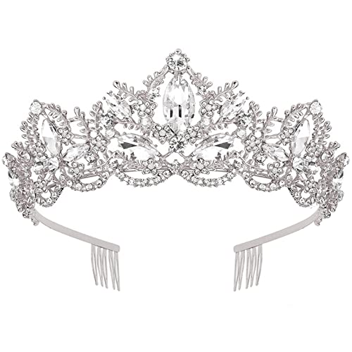 Exacoo Silver Tiara and Crowns for Women Rhinestone Queen Tiara for Girls Princess Crown with Comb Birthday Headbands Hair Accessories for Wedding Prom Bridal Party Halloween Costume Gift - Image 1