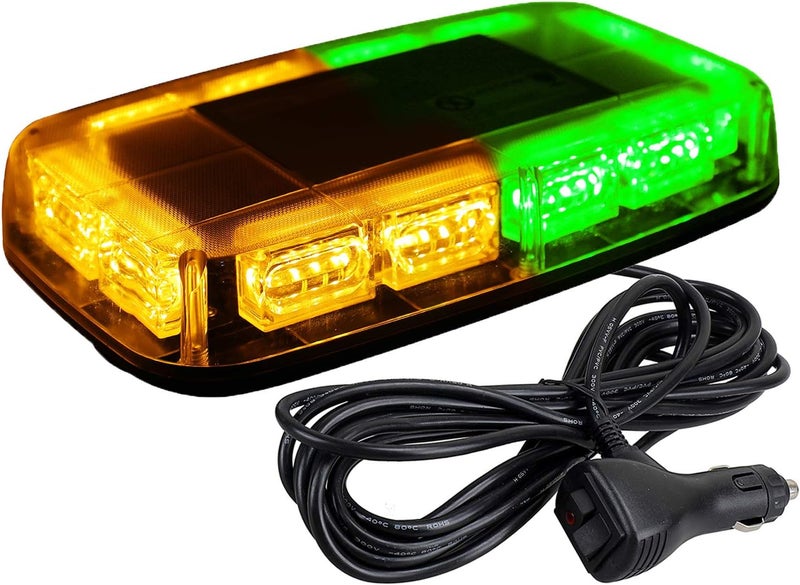 ASPL 48LED Roof Top Strobe Lights, High Visibility Emergency Safety Warning LED Mini Strobe Light bar with Magnetic Base for 12-24V Snow Plow, Trucks, Construction Vehicles (Amber/Green) - Image 1