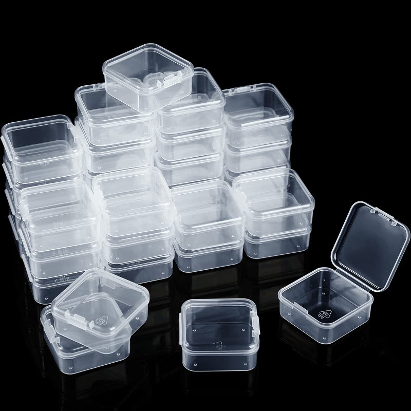 SATINIOR 48 Packs Clear Small Plastic Containers Transparent Storage Box with Hinged Lid for Items Crafts Jewelry (1.7 x 1.7 0.79 Inches) - Image 1
