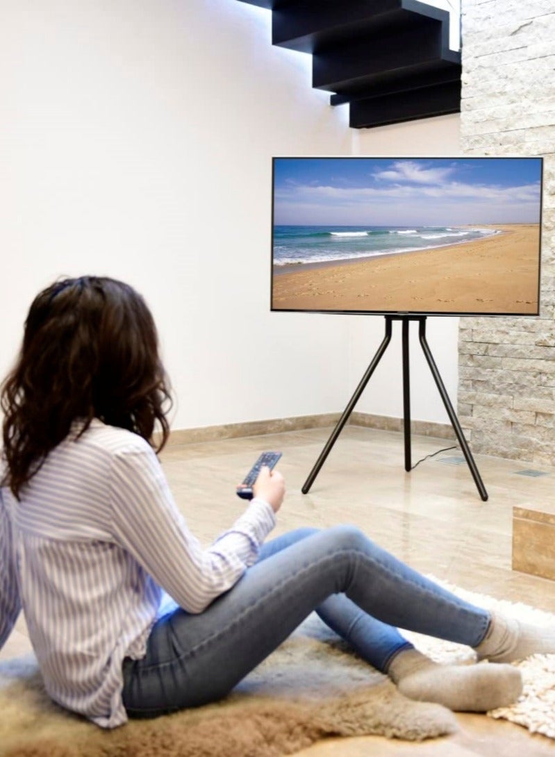 Vizo Hise Tripod TV Stand, Modern Easel TV Stand for 42 to 86 inch Screens, Portable TV Floor Stand, Height Adjustable TV Display Stand for Home Studio Office, Black  - Image 2