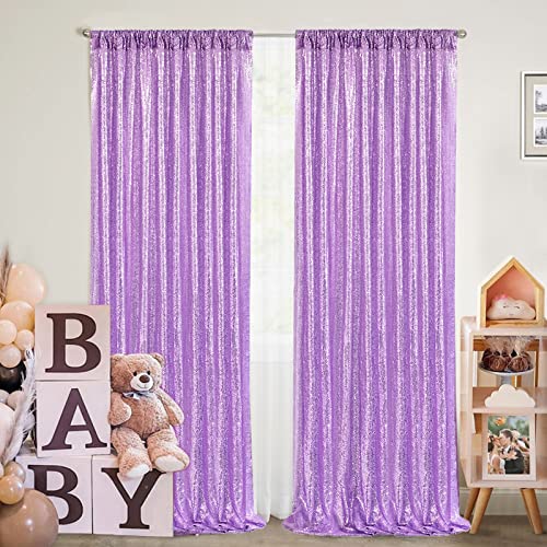 QueenDream Light Purple Sequin Backdrop Curtains 2 Panels 2FTx8FT Photo Backdrop Glitter Birthday Party Curtains - Image 2