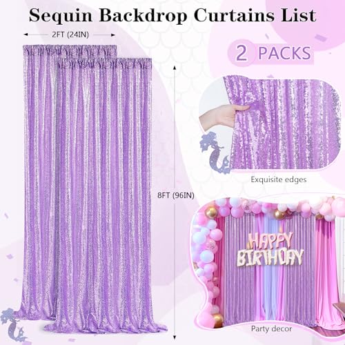 QueenDream Light Purple Sequin Backdrop Curtains 2 Panels 2FTx8FT Photo Backdrop Glitter Birthday Party Curtains - Image 4