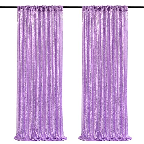 QueenDream Light Purple Sequin Backdrop Curtains 2 Panels 2FTx8FT Photo Backdrop Glitter Birthday Party Curtains - Image 1