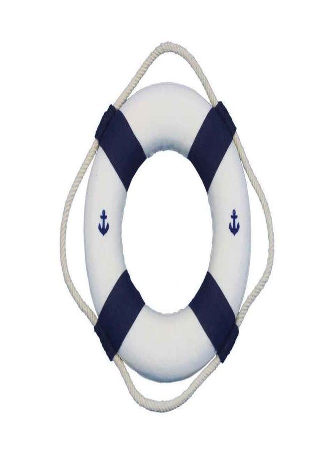 Handcrafted Nautical Decor طوق نجاة هامبتون نوتيكال كلاسيك أبيض مزخرف على شكل مرساة مع أربطة، أفكار وإكسسوارات لتزيين الشاطئ، 6 بوصات، أزرق - Image 1