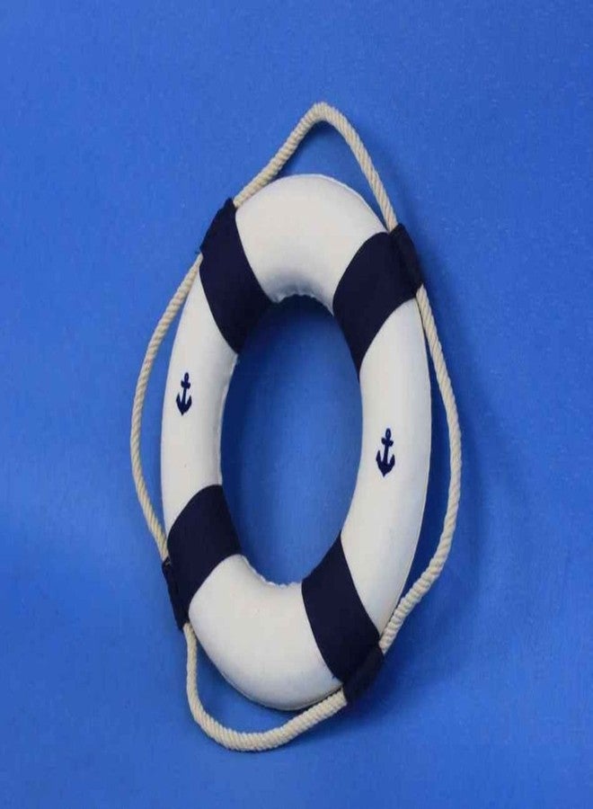 Handcrafted Nautical Decor طوق نجاة هامبتون نوتيكال كلاسيك أبيض مزخرف على شكل مرساة مع أربطة، أفكار وإكسسوارات لتزيين الشاطئ، 6 بوصات، أزرق - Image 3