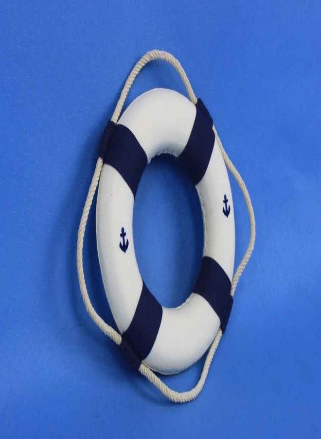 Handcrafted Nautical Decor طوق نجاة هامبتون نوتيكال كلاسيك أبيض مزخرف على شكل مرساة مع أربطة، أفكار وإكسسوارات لتزيين الشاطئ، 6 بوصات، أزرق - Image 2