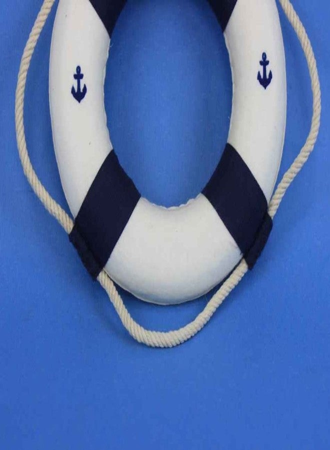 Handcrafted Nautical Decor طوق نجاة هامبتون نوتيكال كلاسيك أبيض مزخرف على شكل مرساة مع أربطة، أفكار وإكسسوارات لتزيين الشاطئ، 6 بوصات، أزرق - Image 4