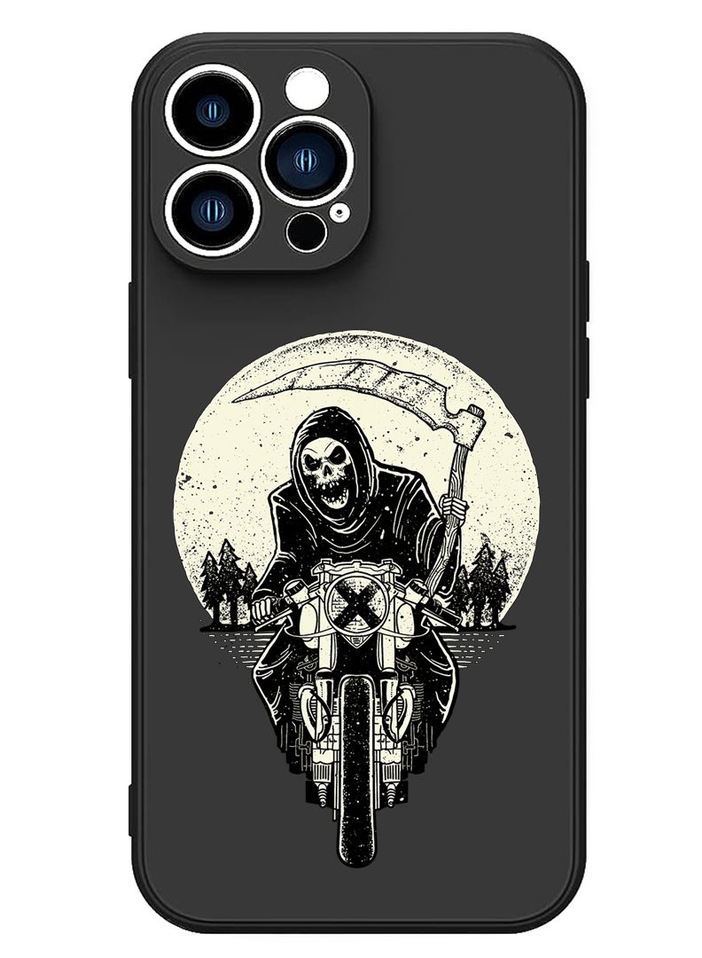Theodor Protective Slim Fit Case Liquid Silicone Cover with Full Body Protection Anti-Scratch Shockproof Case For iPhone 15 Pro Max Black - Skull Biker - Image 1