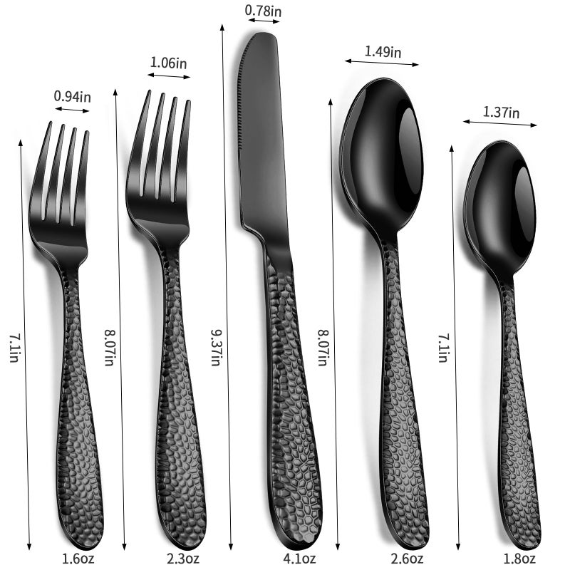 Remoxye Black Hammered Silverware Set, 20-Piece Heavy Duty Stainless Steel Flatware Sets for 4, Food-Grade Cutlery Set for Home Restaurant, Mirror Polished, Dishwasher Safe - Image 2