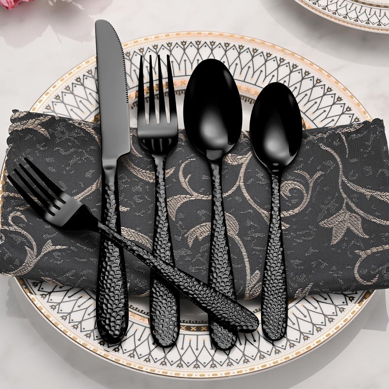 Remoxye Black Hammered Silverware Set, 20-Piece Heavy Duty Stainless Steel Flatware Sets for 4, Food-Grade Cutlery Set for Home Restaurant, Mirror Polished, Dishwasher Safe - Image 5