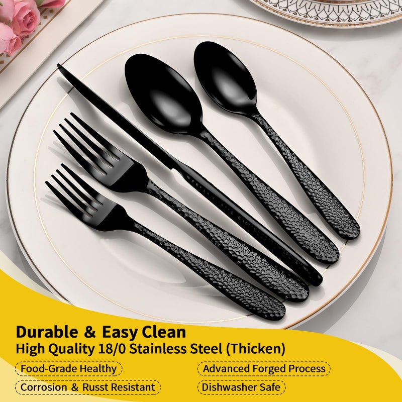 Remoxye Black Hammered Silverware Set, 20-Piece Heavy Duty Stainless Steel Flatware Sets for 4, Food-Grade Cutlery Set for Home Restaurant, Mirror Polished, Dishwasher Safe - Image 3