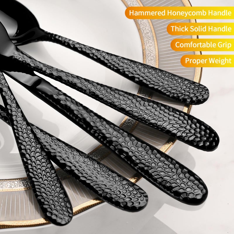Remoxye Black Hammered Silverware Set, 20-Piece Heavy Duty Stainless Steel Flatware Sets for 4, Food-Grade Cutlery Set for Home Restaurant, Mirror Polished, Dishwasher Safe - Image 4