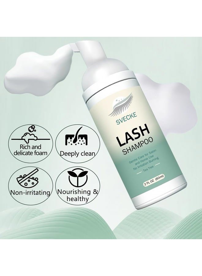 SVECKE Lash Shampoo Kit Eyelash Extension Cleanser, Eyelash Shampoo for Lash Extensions, Lash Cleaner Eyelid Foam Cleaning Kit for Salon Home Use (Tea Tree) - Image 3