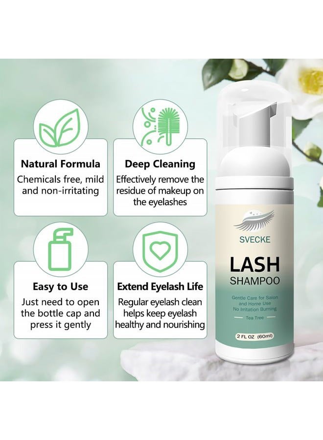 SVECKE Lash Shampoo Kit Eyelash Extension Cleanser, Eyelash Shampoo for Lash Extensions, Lash Cleaner Eyelid Foam Cleaning Kit for Salon Home Use (Tea Tree) - Image 2