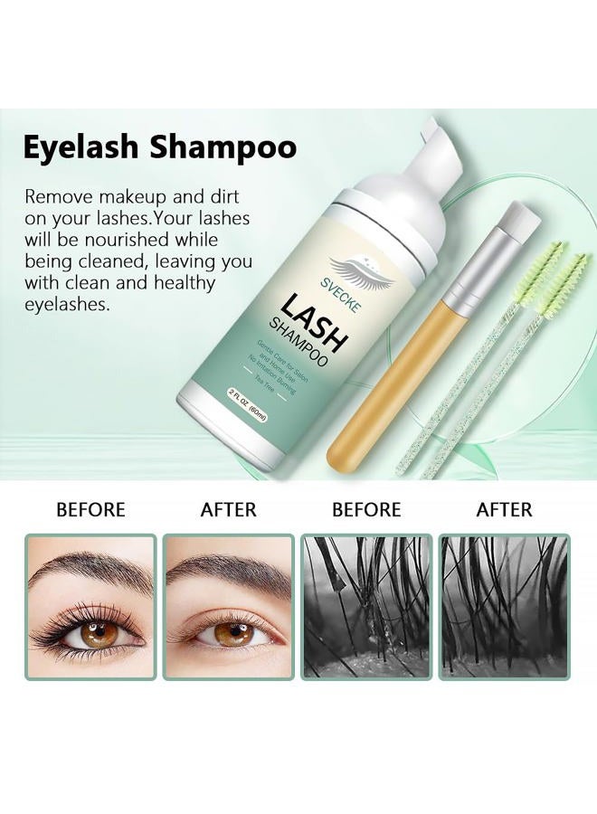 SVECKE Lash Shampoo Kit Eyelash Extension Cleanser, Eyelash Shampoo for Lash Extensions, Lash Cleaner Eyelid Foam Cleaning Kit for Salon Home Use (Tea Tree) - Image 5