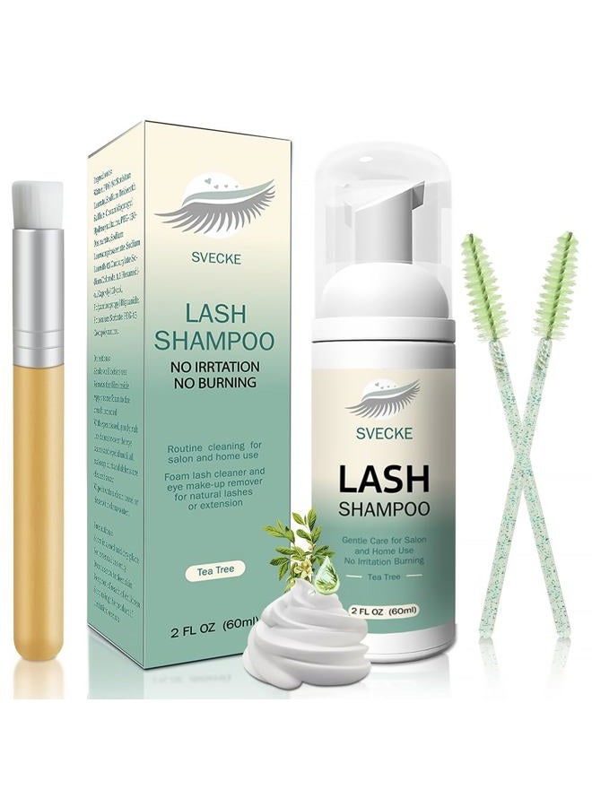 SVECKE Lash Shampoo Kit Eyelash Extension Cleanser, Eyelash Shampoo for Lash Extensions, Lash Cleaner Eyelid Foam Cleaning Kit for Salon Home Use (Tea Tree) - Image 1