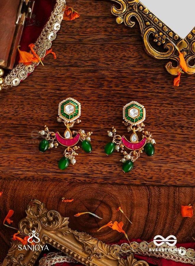 SANJOYA by EVERSTYLISH Kundan Earrings for Women | Pearl & Green Drop Embellished Studs | Bridal Wear Earrings Inspired by the Moon’s Radiance - Image 2