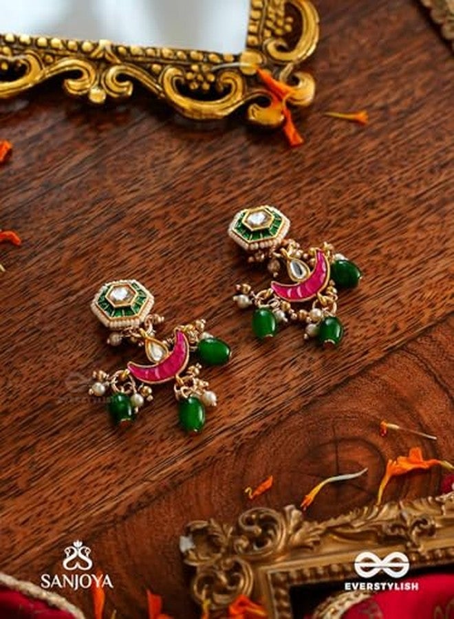 SANJOYA by EVERSTYLISH Kundan Earrings for Women | Pearl & Green Drop Embellished Studs | Bridal Wear Earrings Inspired by the Moon’s Radiance - Image 4